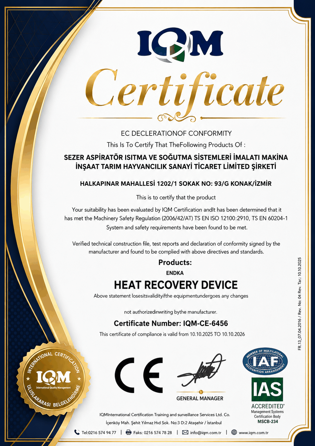 CE Heat Recovery Device